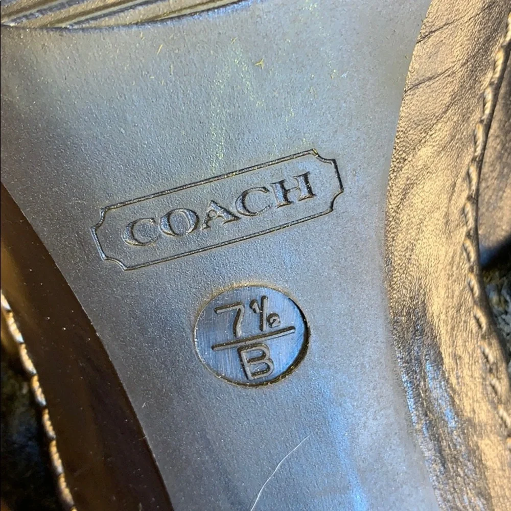 Coach leather furry heeled mules super comfortable